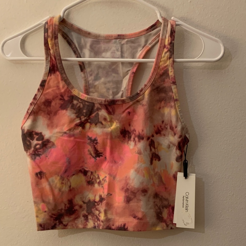 Calvin Klein Pink and Brown Tie-Dye Sport Top